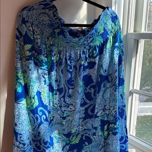 Lilly Pulitzer Blue and Green Paisley Blouse